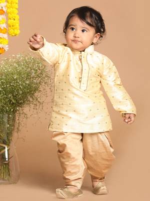  Silk Blend Printed Kids Gold Dhoti Kurta Set for Festivals 1