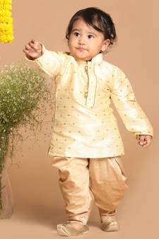  Silk Blend Printed Kids Gold Dhoti Kurta Set for Festivals