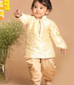  Silk Blend Printed Kids Gold Dhoti Kurta Set for Festivals