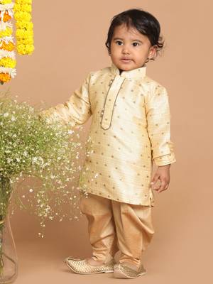  Silk Blend Printed Kids Gold Dhoti Kurta Set for Festivals 3
