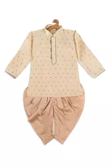  Silk Blend Printed Kids Gold Dhoti Kurta Set for Festivals