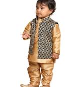 Infant  Black And Gold Silk Blend Nehru Jacket
