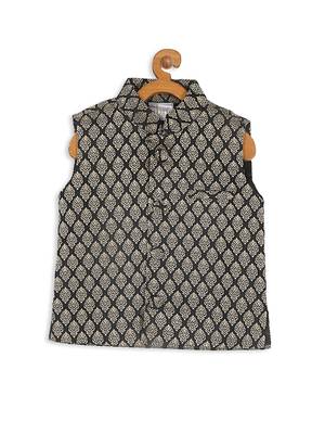 Infant  Black And Gold Silk Blend Nehru Jacket 3