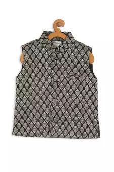 Infant  Black And Gold Silk Blend Nehru Jacket