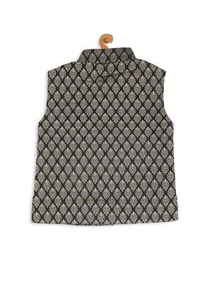Infant  Black And Gold Silk Blend Nehru Jacket 4