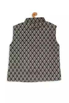 Infant  Black And Gold Silk Blend Nehru Jacket