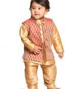 Infant  Maroon And Gold Silk Blend Nehru Jacket