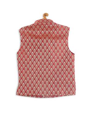Infant  Maroon And Gold Silk Blend Nehru Jacket 4