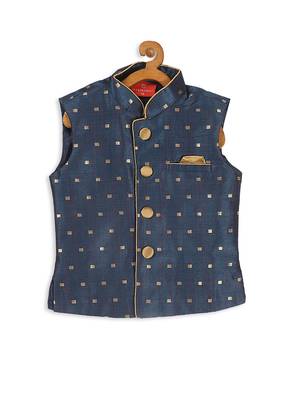 Infant  Persian Blue And Rose Gold Silk Blend Nehru Jacket 3