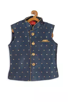 Infant  Persian Blue And Rose Gold Silk Blend Nehru Jacket