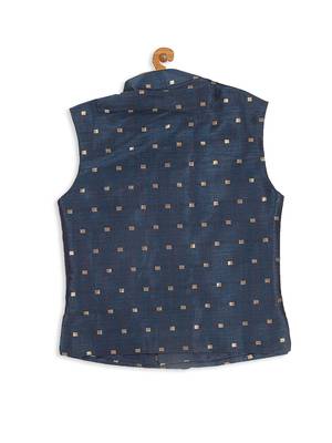Infant  Persian Blue And Rose Gold Silk Blend Nehru Jacket 4