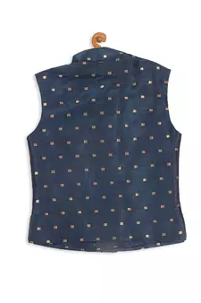 Infant  Persian Blue And Rose Gold Silk Blend Nehru Jacket