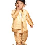  Golden Silk Blend Butti Embroidered Nehru Jacket for Kids