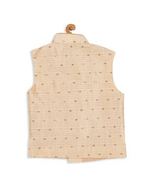  Golden Silk Blend Butti Embroidered Nehru Jacket for Kids 4