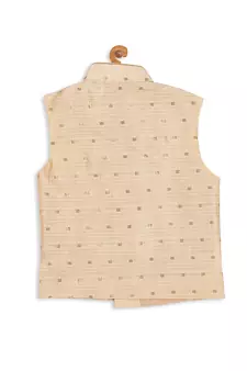  Golden Silk Blend Butti Embroidered Nehru Jacket for Kids
