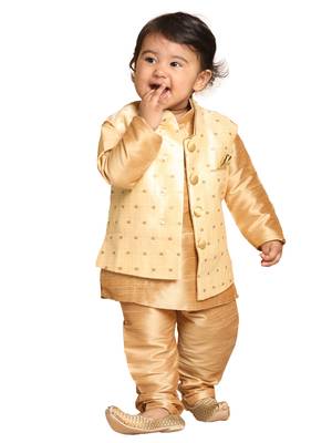 Infant  Maroon And Rose Gold Silk Blend Nehru Jacket 1