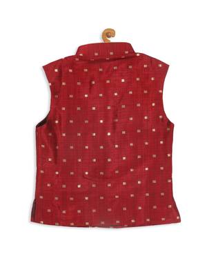 Infant  Maroon And Rose Gold Silk Blend Nehru Jacket 4