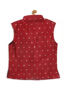 Infant  Maroon And Rose Gold Silk Blend Nehru Jacket