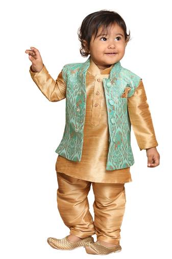 Infant Boys Green Silk Blend Nehru Jacket