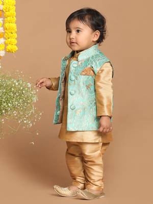 Infant  Green Silk Blend Nehru Jacket 2