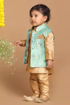 Infant  Green Silk Blend Nehru Jacket