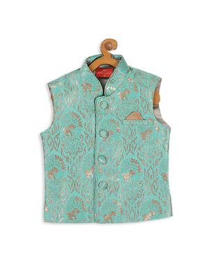 Infant  Green Silk Blend Nehru Jacket 3