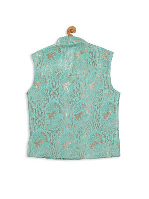 Infant  Green Silk Blend Nehru Jacket 4
