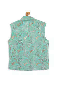 Infant  Green Silk Blend Nehru Jacket