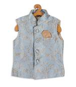 Infant  Grey Silk Blend Nehru Jacket