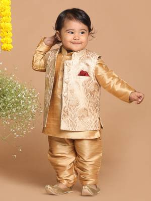 Infant  Rose Gold Silk Blend Nehru Jacket 2