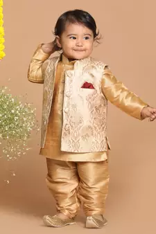 Infant  Rose Gold Silk Blend Nehru Jacket