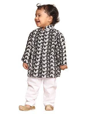 Infant  Black And White Pure Cotton Kurta Pyjama Set 1