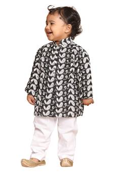 Infant Boys Black And White Pure Cotton Kurta Pyjama Set