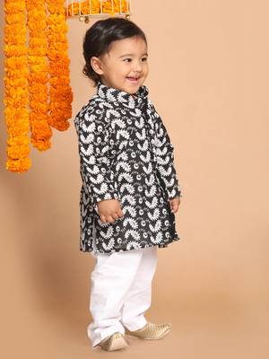 Infant  Black And White Pure Cotton Kurta Pyjama Set 3