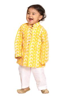 Infant Boys Orange And White Pure Cotton Kurta Pyjama Set