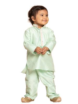 Infant Boys Mint Green Viscose Kurta Pyjama Set 1