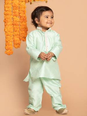 Infant Boys Mint Green Viscose Kurta Pyjama Set 2