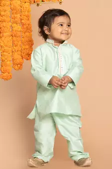 Infant Boys Mint Green Viscose Kurta Pyjama Set