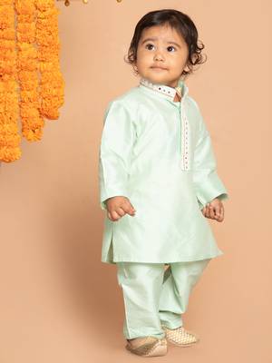 Infant Boys Mint Green Viscose Kurta Pyjama Set 3