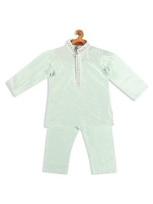 Infant Boys Mint Green Viscose Kurta Pyjama Set 4