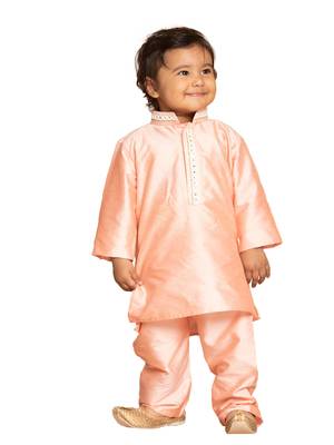 Infant  Pink Viscose Kurta Pyjama Set 1