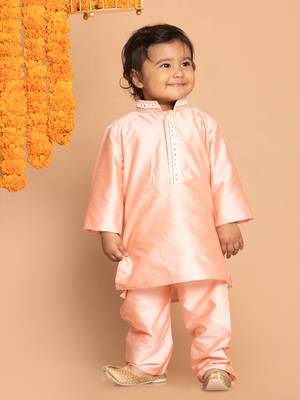 Infant  Pink Viscose Kurta Pyjama Set 2