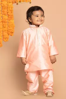 Infant  Pink Viscose Kurta Pyjama Set