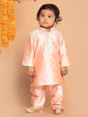Infant  Pink Viscose Kurta Pyjama Set 3