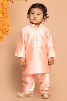 Infant  Pink Viscose Kurta Pyjama Set