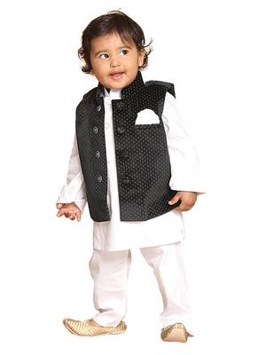 Infant  White Cotton Kurta Pyjama Set 1