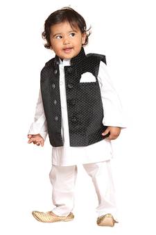 Infant Boys White Cotton Kurta Pyjama Set