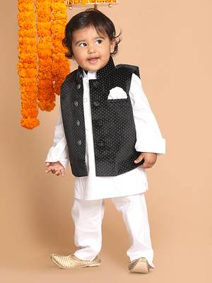 Infant  White Cotton Kurta Pyjama Set 2