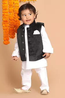 Infant  White Cotton Kurta Pyjama Set