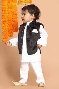 Infant  White Cotton Kurta Pyjama Set